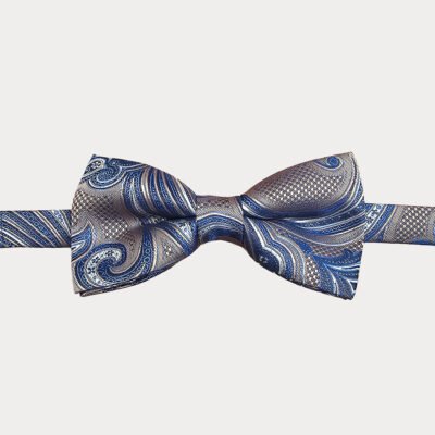 Beige Blue Paisley Bow Tie