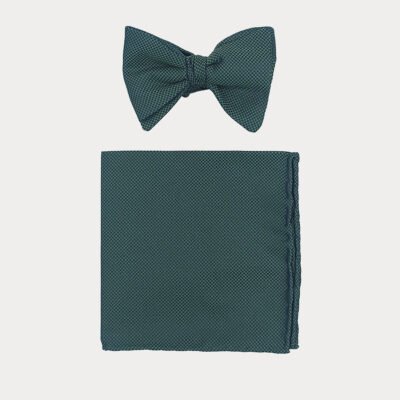 Green Self Bow Tie Pocket Square Set