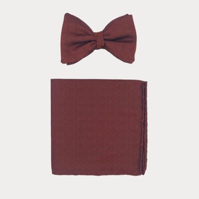 Burgundy Self Bow Tie Pocket Square Set