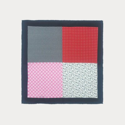 Red Pink Grey Mix Pattern Pure Silk Pocket Square
