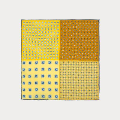 Yellow Blue Mix Pattern Pure Silk Pocket Square
