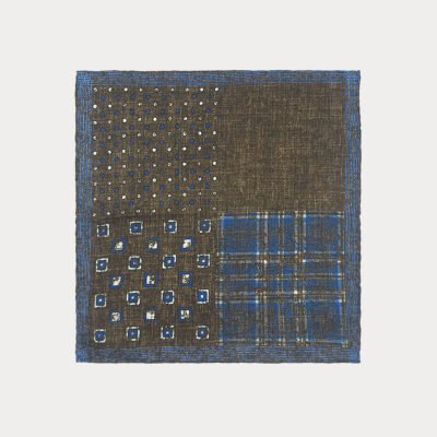Brown Blue Mix Pattern Pure Silk Pocket Square
