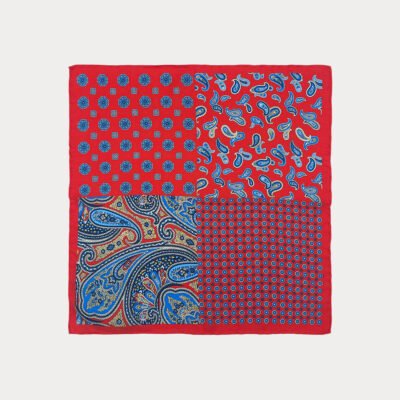 Red Blue Mix Pattern Pure Silk Pocket Square