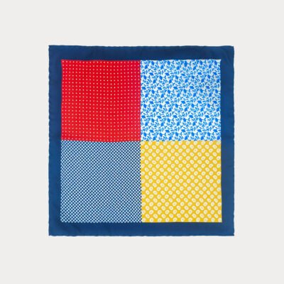 Red Blue Yellow Mix Pattern Pure Silk Pocket Square