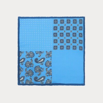 Blue Mix Pattern Pure Silk Pocket Square