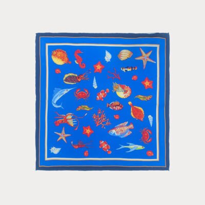 Blue Ocean Animals Pattern Pure Silk Pocket Square