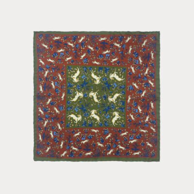 Green Burgundy Unicorn Pure Silk Pocket Square
