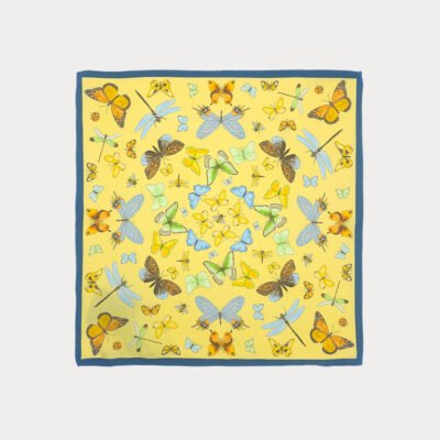 Yellow Butterfly Pattern Pure Silk Pocket Square