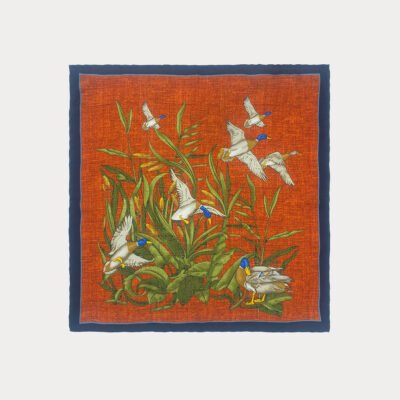 Burnt Orange Mallard Duck Pattern Pure Silk Pocket Square