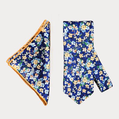 Floral Navy Tie-Pocket Square