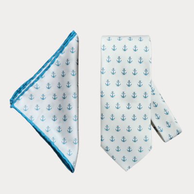 Ivory Anchor Pattern Tie-Pocket Square