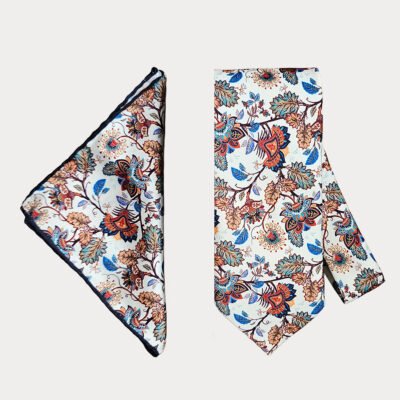 Floral Cream Tie-Pocket Square