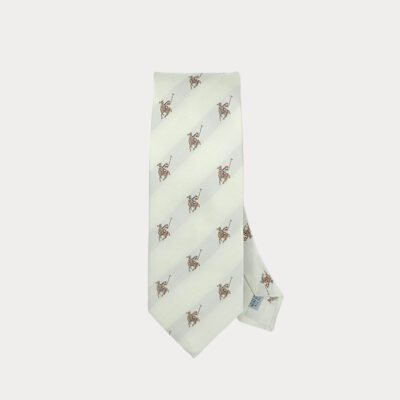 Cream Polo Pattern Pure Silk Tie