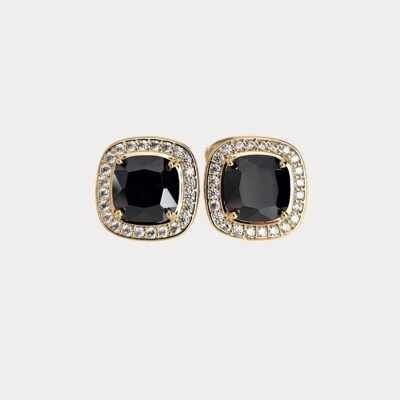 Black Sparkly Faux Crystals Gold Colour Metal Cufflinks
