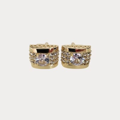 Gold Colour Sparkly Faux Crystals Metal Cufflinks