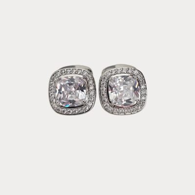 Sparkly Faux Crystals Silver Colour Metal Cufflinks