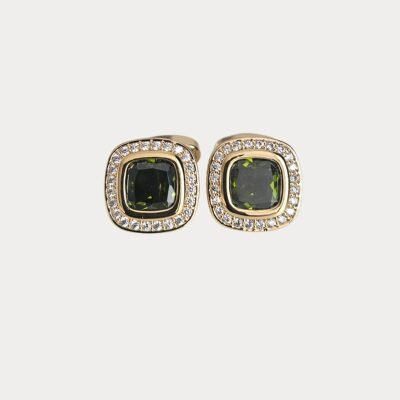 Green Sparkly Faux Crystals Gold Colour Metal Cufflinks