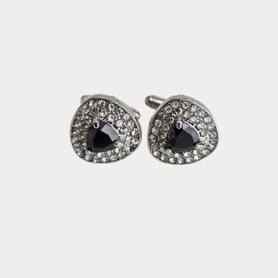 Black Sparkly Faux Crystals Silver Colour Metal Cufflinks