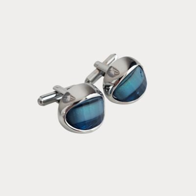 Blue Silver Metal Cufflinks
