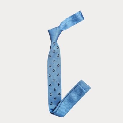 Light Blue Anchor Pattern Knitted Tie