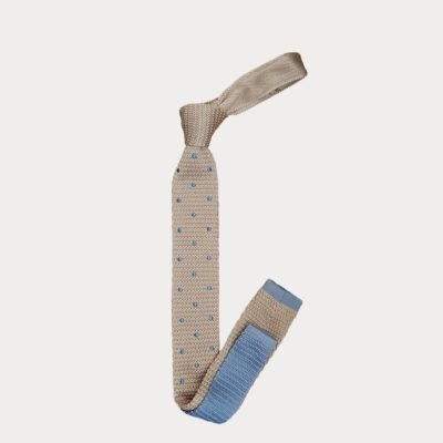 Beige Light Blue Dot Knitted Tie