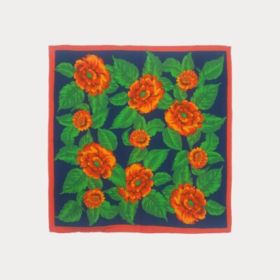 Floral Green Orange Navy Pocket Square