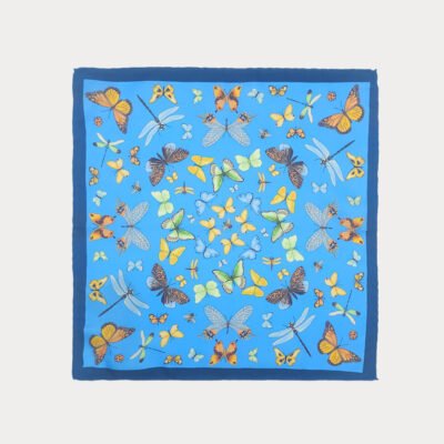 Blue Butterfly Pattern Pure Silk Pocket Square