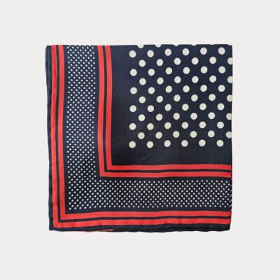 Navy White Dot Red Border Pure Silk Pocket Square