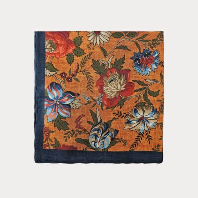 Floral Cinnamon Rust Navy Border Pocket Square