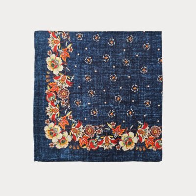 Floral Navy Pure Silk Pocket Square