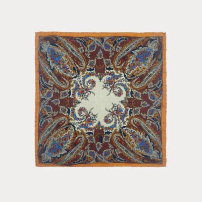 Orange Border Ornate Paisley Pocket Square