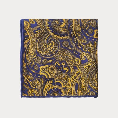 Yellow Royal Blue Paisley Pocket Square