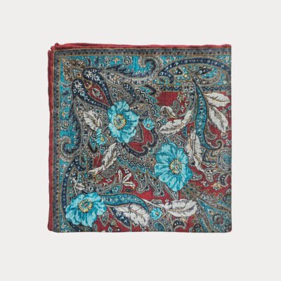 Floral Burgundy Turquoise Pocket Square