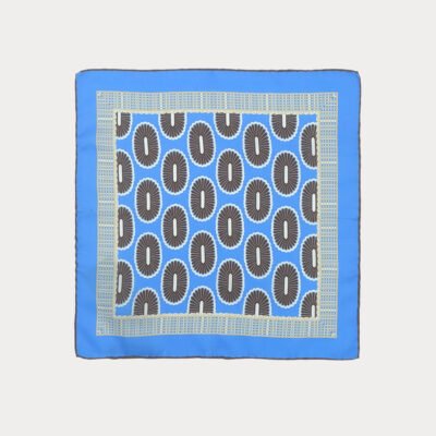 Blue Border Brown Pattern Pocket Square