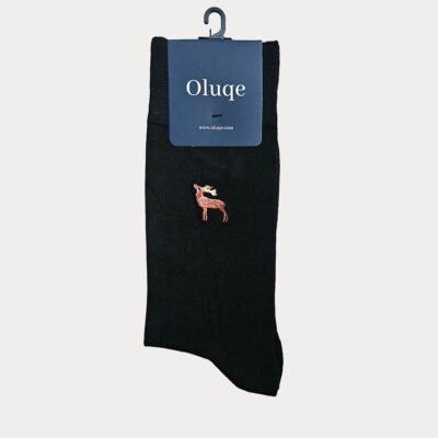 Male Deer Motif Black Socks