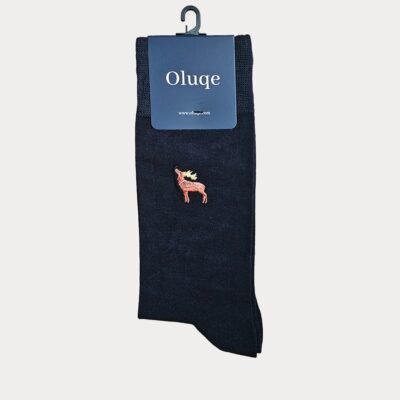 Male Deer Motif Navy Socks
