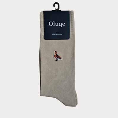 Beige Bird Motif Socks